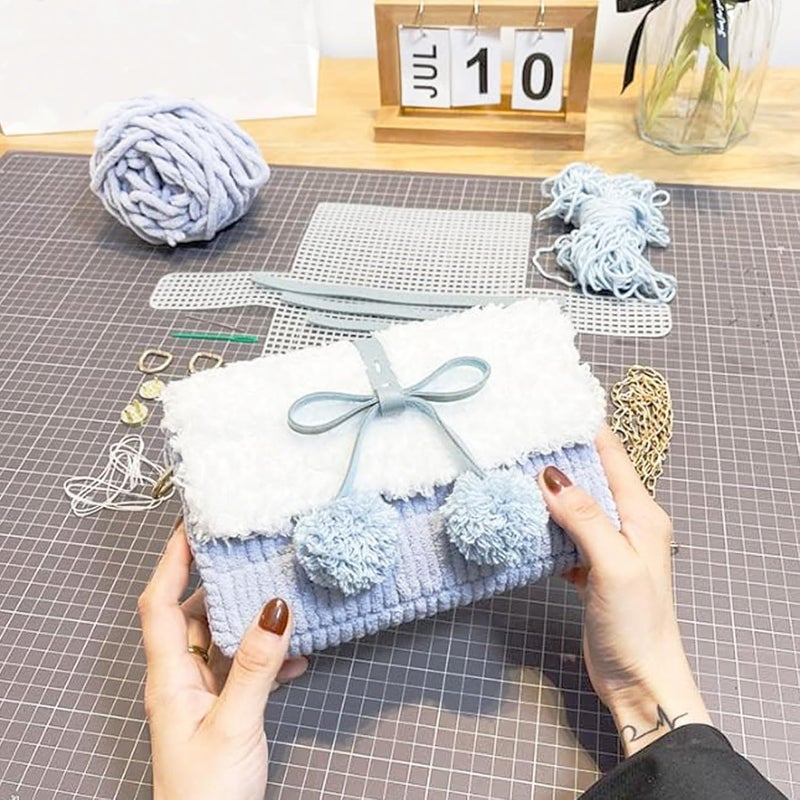 Allazone 58 PCS Clear Plastic Mesh Canvas Sheets for Embroidery, Plastic Mesh Sheets Plastic Canvas with 12 Color Acrylic Yarn for DIY Sewing Bag - Image 3